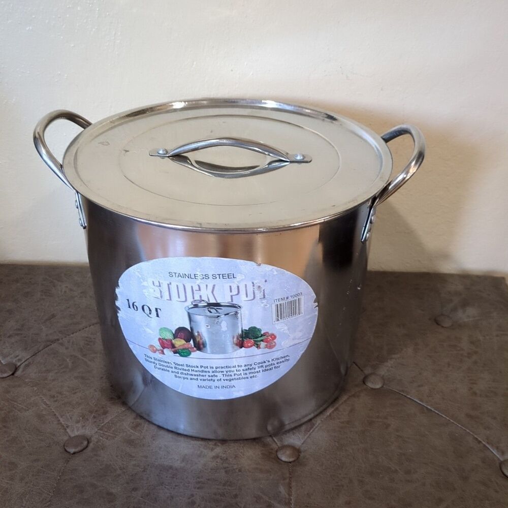 16 QUART STAINLESS STEEL LIDDED STOCKPOT. FREE Smaller One. - Picture 3 of 14